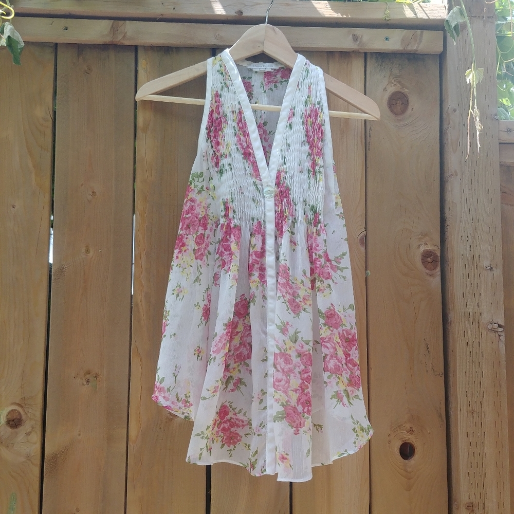 CLEARNACE Costa Blanca Sheer Pleated Blouse XS